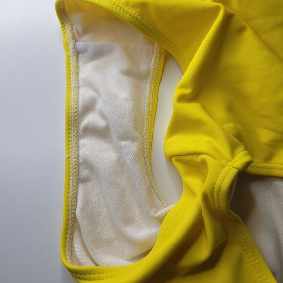 Yellow One Shoulder Swimsuit Block Colors Cutout Side‎ Womens Large Neon Bright - Picture 8 of 13